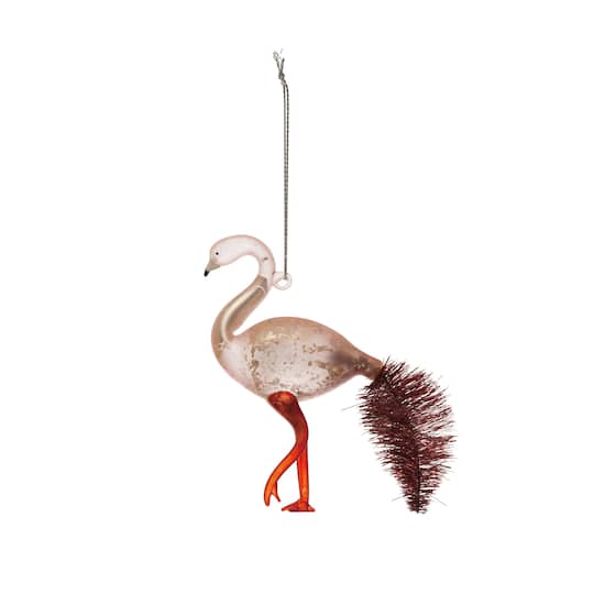 Hello Honey® 5" Pink Hand-Painted Mercury Glass Flamingo Ornament